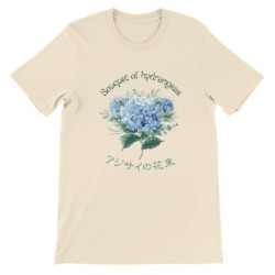 T-Shirt „Bouquet of hydrangeas“ with Japanese translation, regular fit premium crewneck shirt, graphic flowery herb print, faux