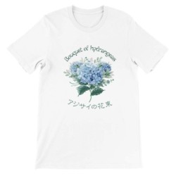 T-Shirt „Bouquet of hydrangeas“ with Japanese translation, regular fit premium crewneck shirt, graphic flowery herb print, faux