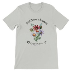 T-Shirt„ Wild flowers bouquet“ with Japanese translation, regular fit premium crewneck shirt, graphic flowery herb print, faux p