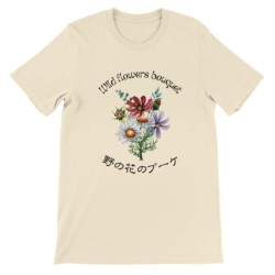 T-Shirt„ Wild flowers bouquet“ with Japanese translation, regular fit premium crewneck shirt, graphic flowery herb print, faux p