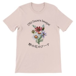 T-Shirt„ Wild flowers bouquet“ with Japanese translation, regular fit premium crewneck shirt, graphic flowery herb print, faux p