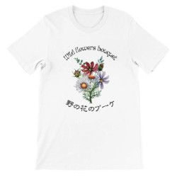 T-Shirt„ Wild flowers bouquet“ with Japanese translation, regular fit premium crewneck shirt, graphic flowery herb print, faux p