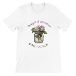 T-Shirt„Bouquet of primroses“ with Japanese translation, regular fit premium crewneck shirt, graphic flowery herb print,glass ja