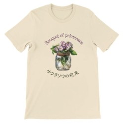 T-Shirt„Bouquet of primroses“ with Japanese translation, regular fit premium crewneck shirt, graphic flowery herb print,glass ja