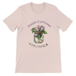 T-Shirt„Bouquet of primroses“ with Japanese translation, regular fit premium crewneck shirt, graphic flowery herb print,glass ja