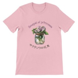 T-Shirt„Bouquet of primroses“ with Japanese translation, regular fit premium crewneck shirt, graphic flowery herb print,glass ja