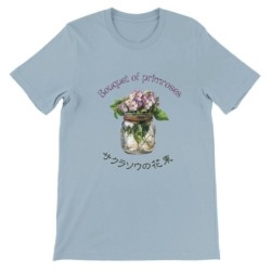 T-Shirt„Bouquet of primroses“ with Japanese translation, regular fit premium crewneck shirt, graphic flowery herb print,glass ja