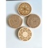 Tribal Pattern Wooden Cotton Rope Coasters, Set of 4 pcs, Beige Neutral Bohemian Table Decor for Drinks