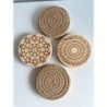 Tribal Pattern Wooden Cotton Rope Coasters, Set of 4 pcs, Beige Neutral Bohemian Table Decor for Drinks