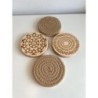 Tribal Pattern Wooden Cotton Rope Coasters, Set of 4 pcs, Beige Neutral Bohemian Table Decor for Drinks