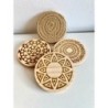 Tribal Pattern Wooden Cotton Rope Coasters, Set of 4 pcs, Beige Neutral Bohemian Table Decor for Drinks