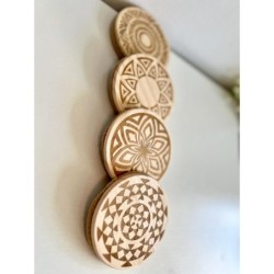 Tribal Pattern Wooden Cotton Rope Coasters, Set of 4 pcs, Beige Neutral Bohemian Table Decor for Drinks