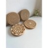 Tribal Pattern Wooden Cotton Rope Coasters, Set of 4 pcs, Beige Neutral Bohemian Table Decor for Drinks