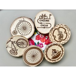 Bike Theme Wooden Coasters with Bark, Set of 6 pcs, 5th wedding anniversary gift, Mountain Bike Art for Enthusiasts, 6th anniver