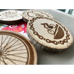 Bike Theme Wooden Coasters with Bark, Set of 6 pcs, 5th wedding anniversary gift, Mountain Bike Art for Enthusiasts, 6th anniver