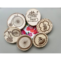 Bike Theme Wooden Coasters with Bark, Set of 6 pcs, 5th wedding anniversary gift, Mountain Bike Art for Enthusiasts, 6th anniver