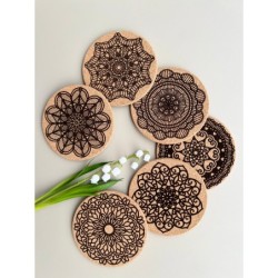 Crochet Pattern Cork Coasters, Set of 6 pcs, 7th wedding anniversary gift, natural sustainable material, New Home Gift