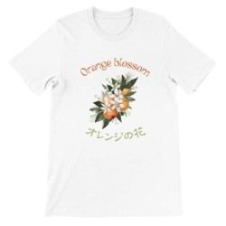 T-Shirt „Orange Blossom“ with Japanese translation, regular fit premium crewneck shirt, graphic flowery herb print, real fake pl