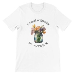 T-Shirt„Bouquet of freesias“ with Japanese translation, regular fit premium crewneck shirt, graphic flowery herb print, real fak