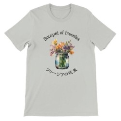 T-Shirt„Bouquet of freesias“ with Japanese translation, regular fit premium crewneck shirt, graphic flowery herb print, real fak