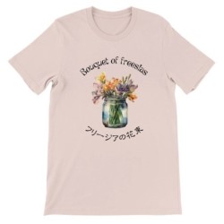 T-Shirt„Bouquet of freesias“ with Japanese translation, regular fit premium crewneck shirt, graphic flowery herb print, real fak