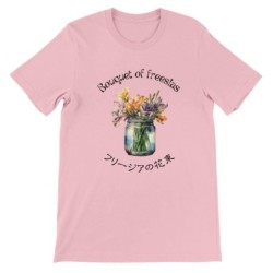 T-Shirt„Bouquet of freesias“ with Japanese translation, regular fit premium crewneck shirt, graphic flowery herb print, real fak