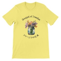 T-Shirt„Bouquet of freesias“ with Japanese translation, regular fit premium crewneck shirt, graphic flowery herb print, real fak