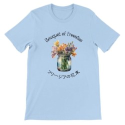 T-Shirt„Bouquet of freesias“ with Japanese translation, regular fit premium crewneck shirt, graphic flowery herb print, real fak