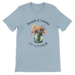 T-Shirt„Bouquet of freesias“ with Japanese translation, regular fit premium crewneck shirt, graphic flowery herb print, real fak