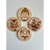 Kabuki Characters Wooden Coasters, Set of 4 pcs, 5th wedding anniversary gift, Traditional Japanese Theater Noh