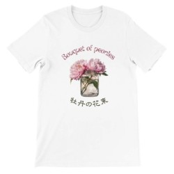 T-Shirt „Bouquet of peonies“ with Japanese translation, regular fit premium crewneck shirt, graphic flowery herb print, real fak