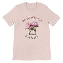 T-Shirt „Bouquet of peonies“ with Japanese translation, regular fit premium crewneck shirt, graphic flowery herb print, real fak