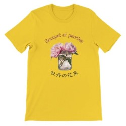 T-Shirt „Bouquet of peonies“ with Japanese translation, regular fit premium crewneck shirt, graphic flowery herb print, real fak