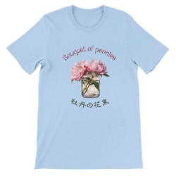 T-Shirt „Bouquet of peonies“ with Japanese translation, regular fit premium crewneck shirt, graphic flowery herb print, real fak