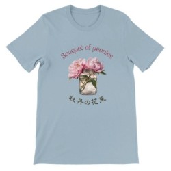 T-Shirt „Bouquet of peonies“ with Japanese translation, regular fit premium crewneck shirt, graphic flowery herb print, real fak