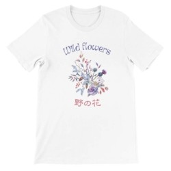 T-Shirt „Wild Flowers“ with Japanese translation, regular fit premium crewneck shirt, graphic flowery herb print, real fake plan