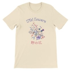 T-Shirt „Wild Flowers“ with Japanese translation, regular fit premium crewneck shirt, graphic flowery herb print, real fake plan