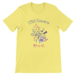 T-Shirt „Wild Flowers“ with Japanese translation, regular fit premium crewneck shirt, graphic flowery herb print, real fake plan