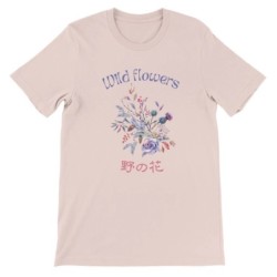 T-Shirt „Wild Flowers“ with Japanese translation, regular fit premium crewneck shirt, graphic flowery herb print, real fake plan