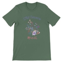 T-Shirt „Wild Flowers“ with Japanese translation, regular fit premium crewneck shirt, graphic flowery herb print, real fake plan