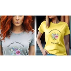 T-Shirt „Bouquet of fresh flowers“ with Japanese translation, regular fit premium crewneck shirt, graphic flowery herb print,rea