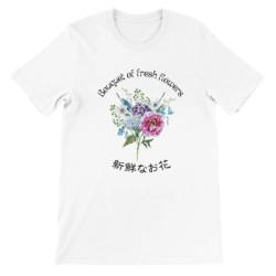 T-Shirt „Bouquet of fresh flowers“ with Japanese translation, regular fit premium crewneck shirt, graphic flowery herb print,rea