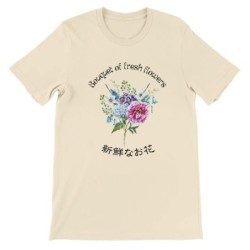 T-Shirt „Bouquet of fresh flowers“ with Japanese translation, regular fit premium crewneck shirt, graphic flowery herb print,rea