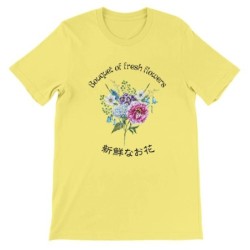 T-Shirt „Bouquet of fresh flowers“ with Japanese translation, regular fit premium crewneck shirt, graphic flowery herb print,rea