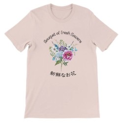 T-Shirt „Bouquet of fresh flowers“ with Japanese translation, regular fit premium crewneck shirt, graphic flowery herb print,rea