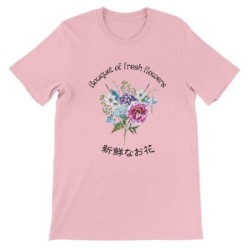 T-Shirt „Bouquet of fresh flowers“ with Japanese translation, regular fit premium crewneck shirt, graphic flowery herb print,rea