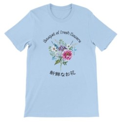 T-Shirt „Bouquet of fresh flowers“ with Japanese translation, regular fit premium crewneck shirt, graphic flowery herb print,rea