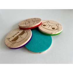 Smart Cats Wooden Felt Coasters, Set of 4 pcs, Kitten Lover Gift, Cool Cat stuff, Karma is a cat,