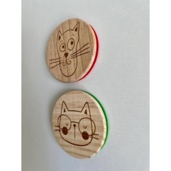 Smart Cats Wooden Felt Coasters, Set of 4 pcs, Kitten Lover Gift, Cool Cat stuff, Karma is a cat,