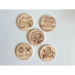 Oktoberfest Beer Wooden Coasters, Set of 5 pcs, 5th wedding anniversary gift, Festival gift basket, Stag Bachelor Party